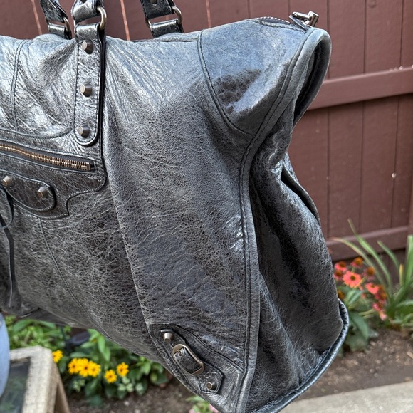 🔥RARE XL🔥Balenciaga City Tote Extra Large 50cm Black Gunmetal Crinkled Leather - Picture 7 of 17